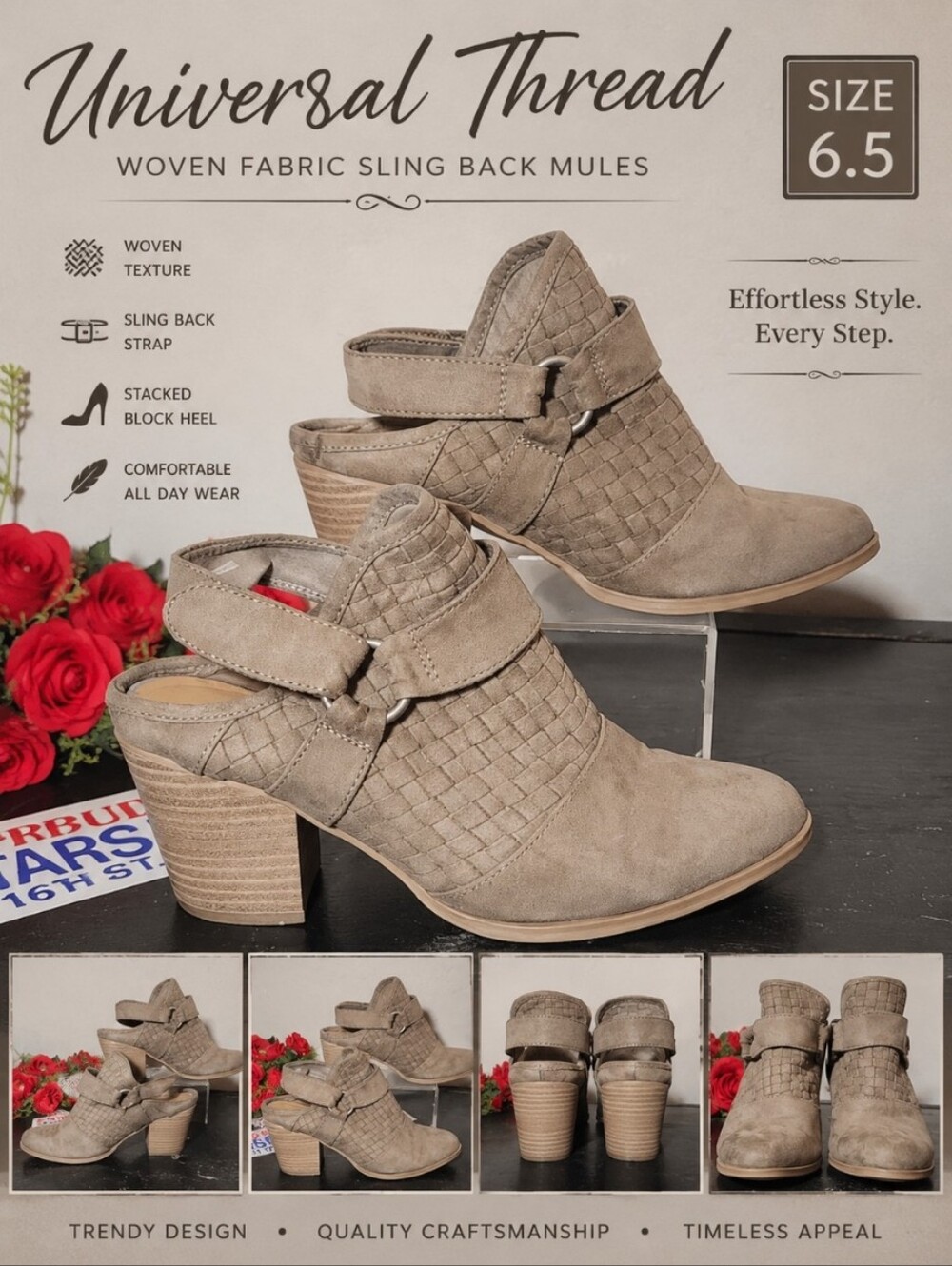 UNIVERSAL THREAD Woven Fabric Sling Back Mules 6.5